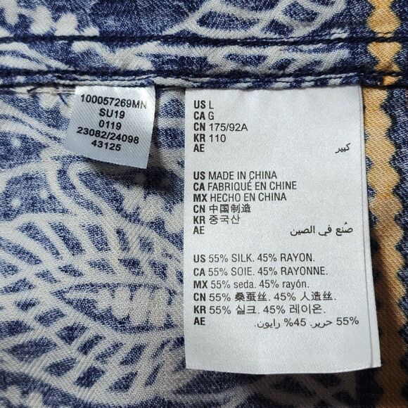 Tasso Elba Men's Silk-Blend Short Sleeve Button-Up Shirt Blue White Orange Sz L - Picture 7 of 11